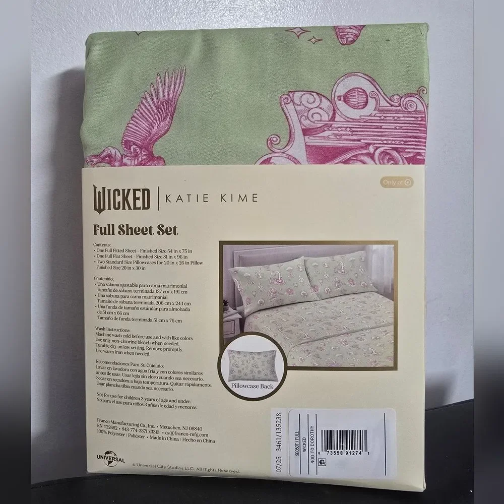 New Universal Wicked: For Good x Katie Kime Full Sheet Set Emerald world of Oz